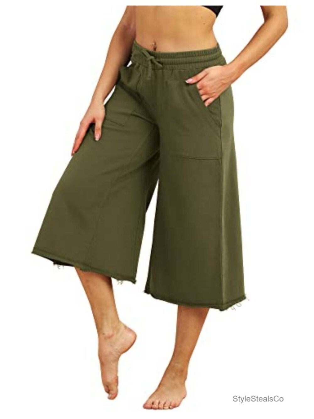 Wide Leg Raw Bottom Loose Fit Sweatpants with Pockets